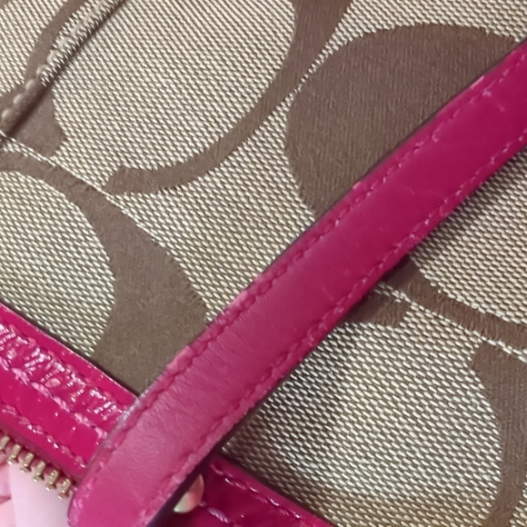 Coach Pink and Brown Purse Signature Stripe Tote - Picture 6 of 6